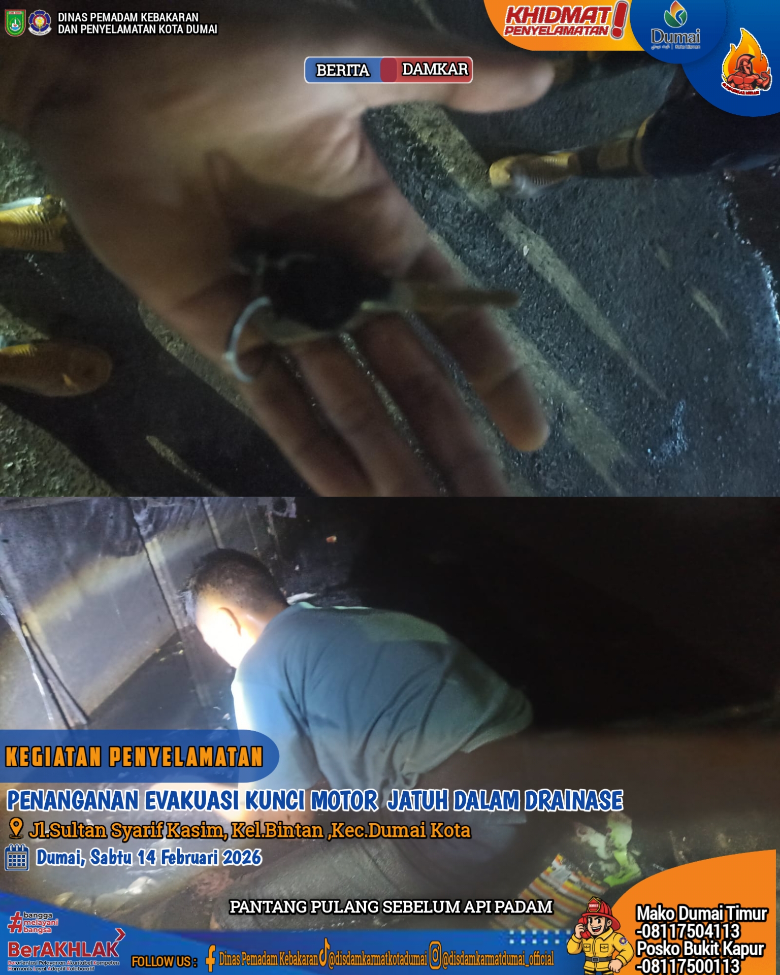 Penanganan Evakuasi Kunci Motor Jatuh Di dalam Drainase