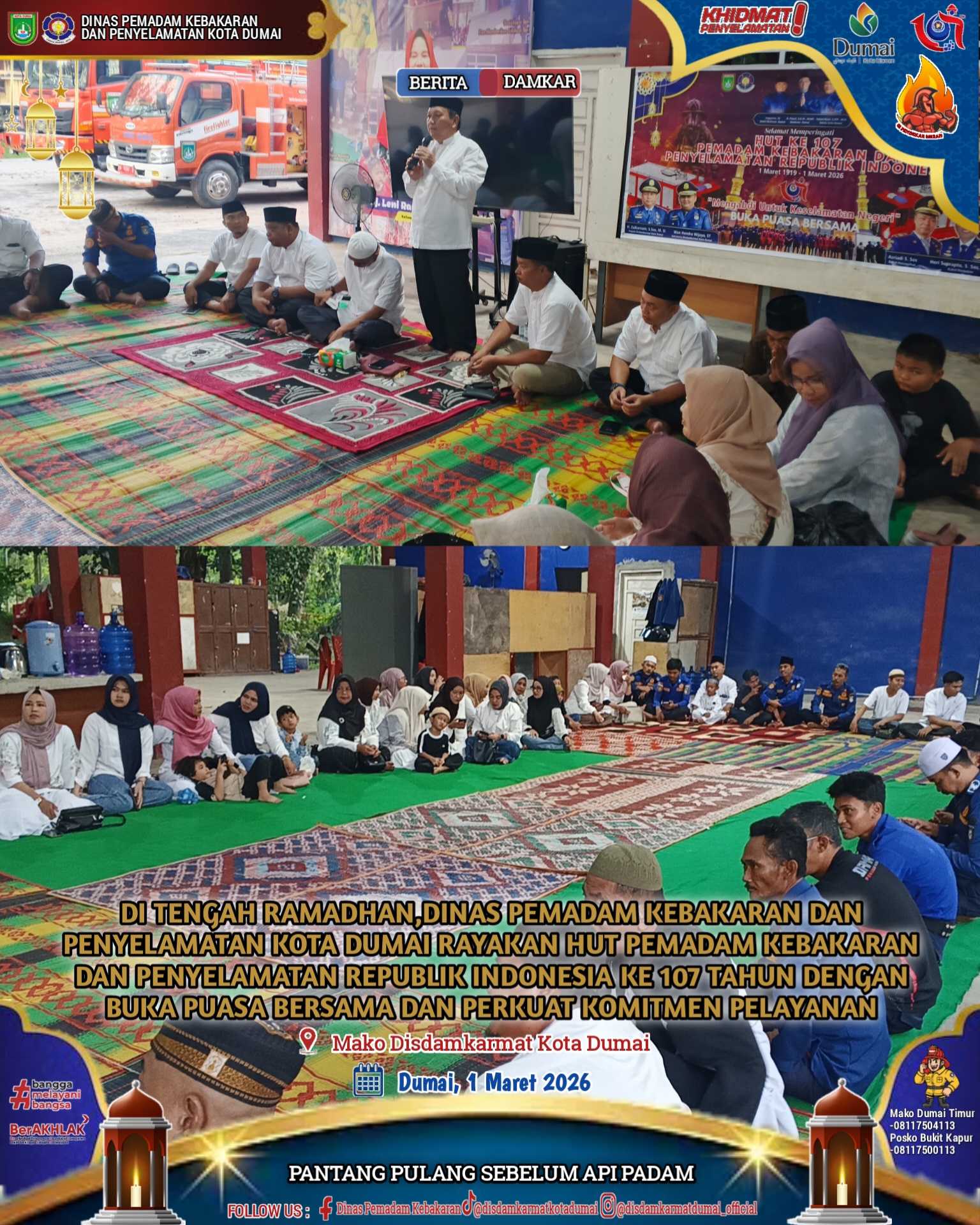 Di Tengah Ramadhan,Dinas Pemadam Kebakaran Dan Penyelamatan Kota Dumai Rayakan Hut Pemadam Kebakaran Dan Penyelamatan Republik Indonesia Ke 107 Tahun Dengan Buka Puasa Bersama Dan Perkuat Komitmen Pelayanan