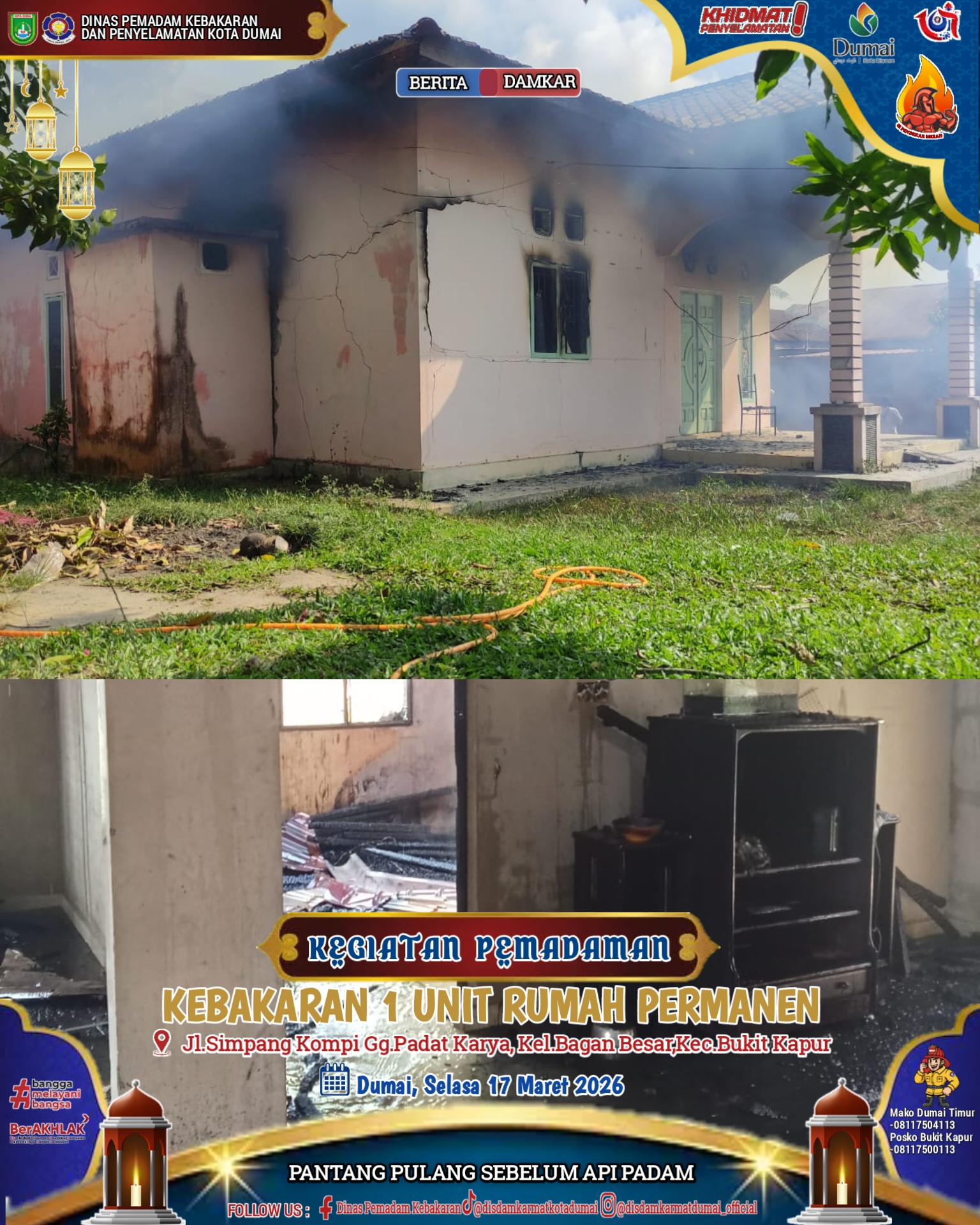 Kebakaran 1 Unit Rumah Permanen