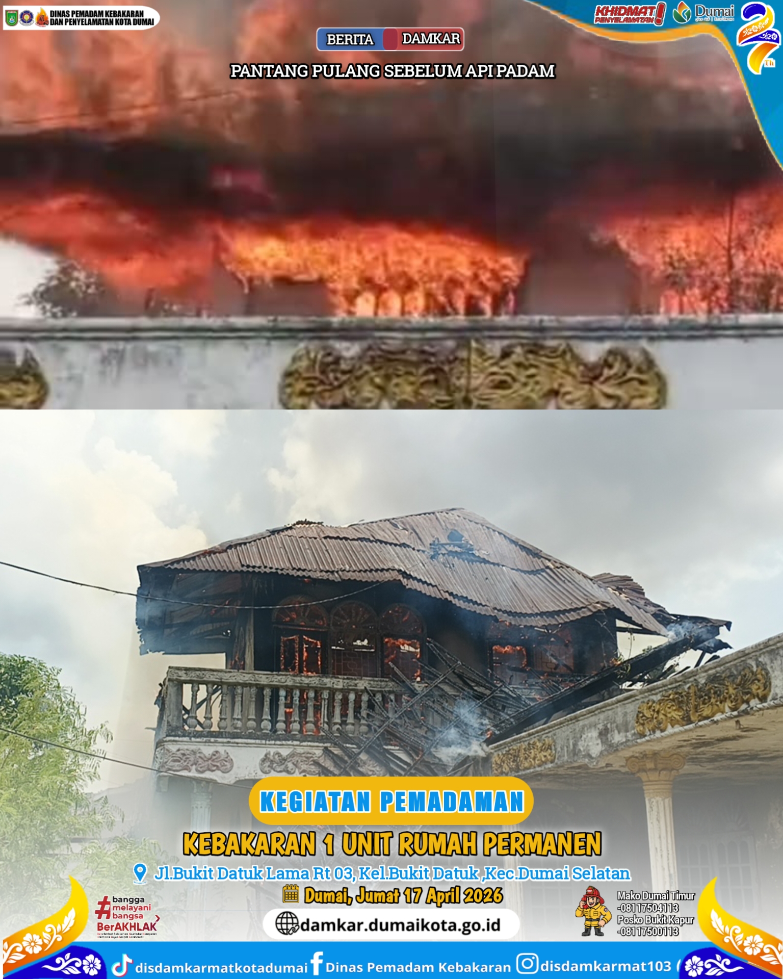 Kebakaran 1 Unit Rumah Permanen