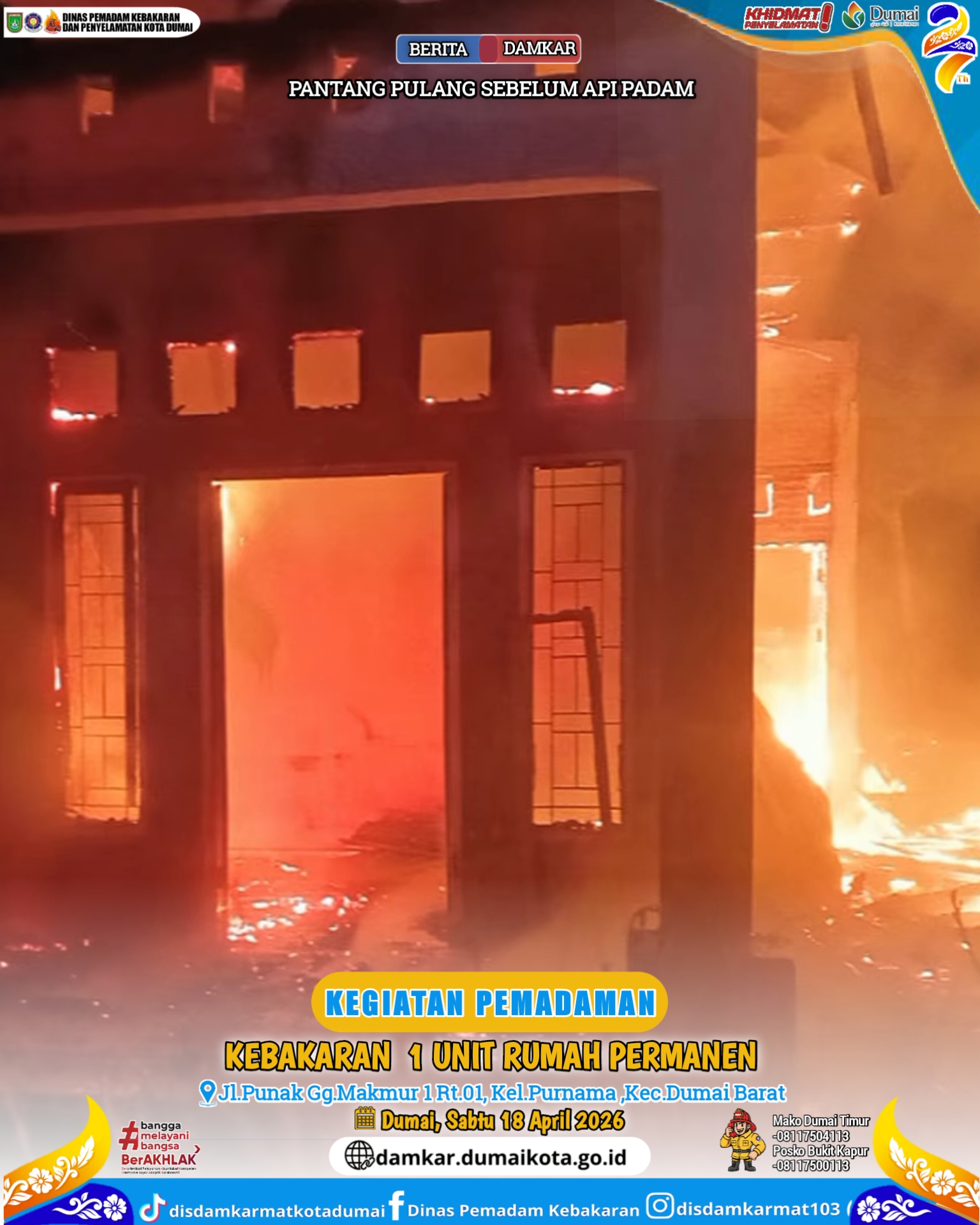 Kebakaran 1 Unit Rumah Permanen