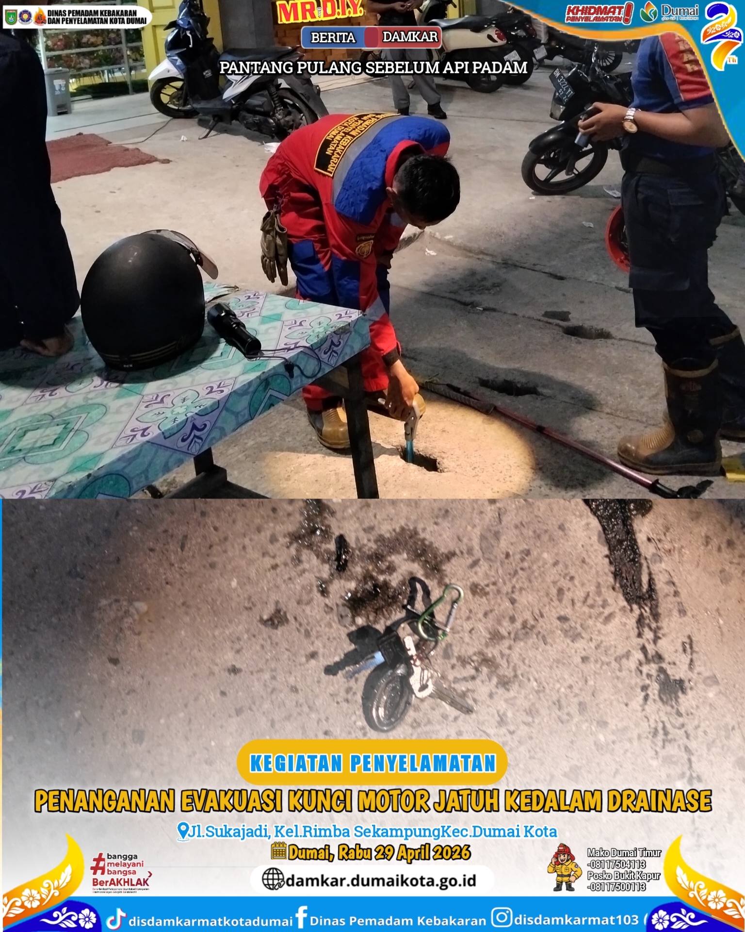 Evakuasi Kunci Motor Jatuh Dalam Drainase
