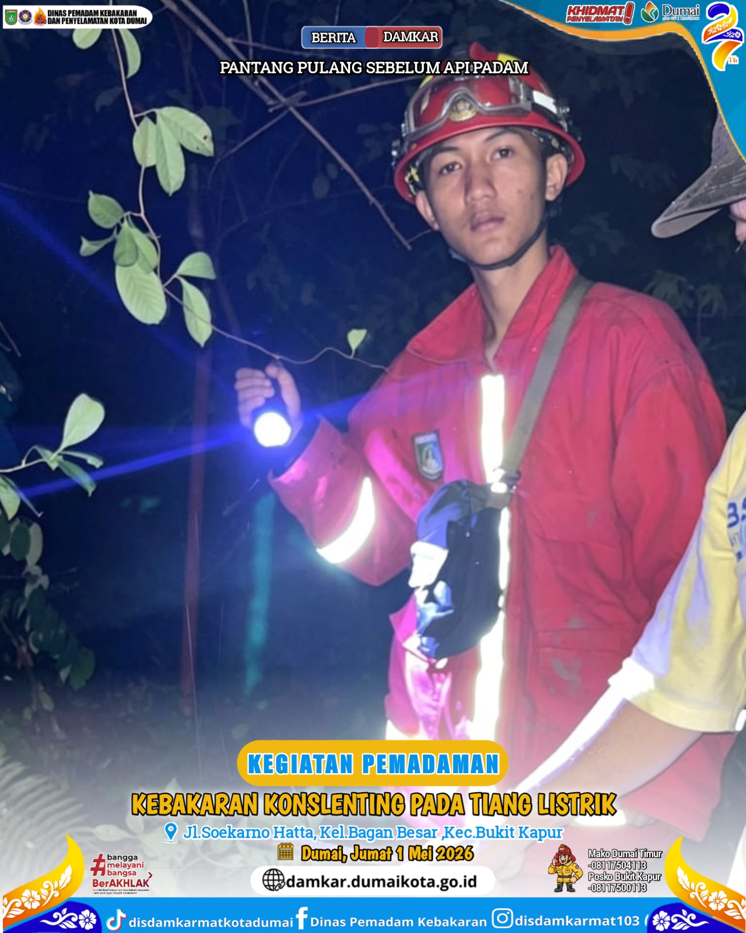 kebakaran  Konsleting Pada Tiang Listeik