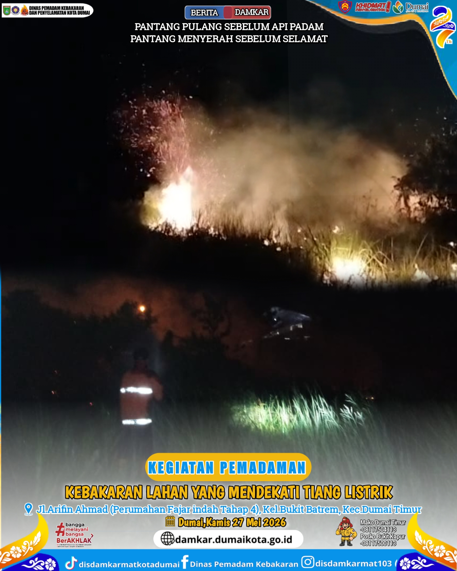 Kebakaran Lahan Yang Mendekati Tiang Listrik